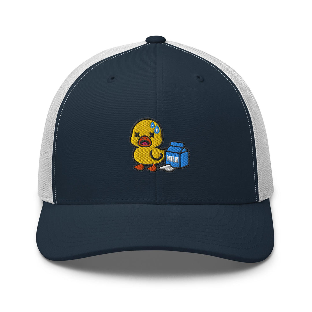 Lactose Intolerant Duck Embroidered Trucker Hat: Structured Retro Cap with Mesh Back