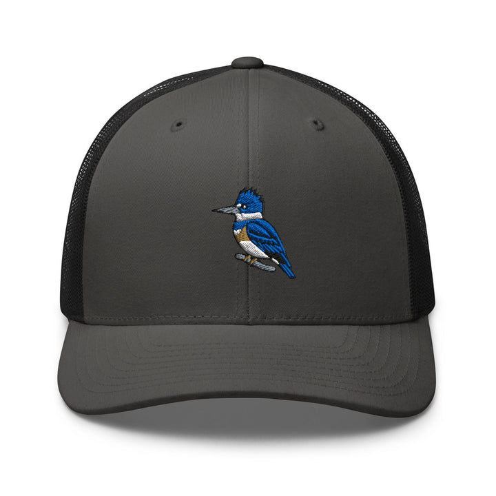 Belted Kingfisher Embroidered Trucker Hat: Structured Retro Cap with Mesh Back