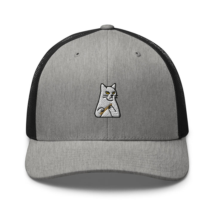Mr. Pickles Sassy Cat Embroidered Trucker Hat: Structured Retro Cap with Mesh Back