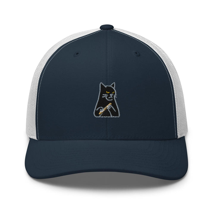 Mr. Pickles Sassy Cat Embroidered Trucker Hat: Structured Retro Cap with Mesh Back