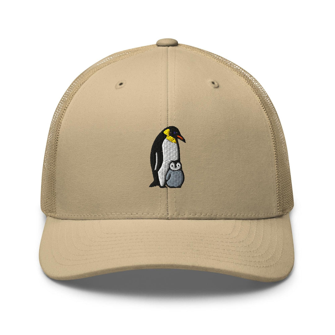Emperor Penguin with Chick Embroidered Trucker Hat: Structured Retro Cap with Mesh Back
