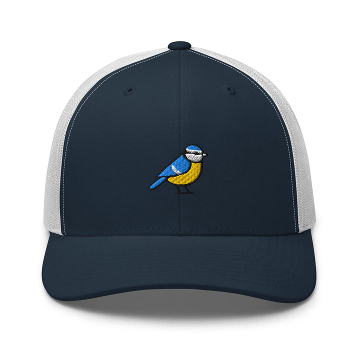 Eurasian Blue Tit Embroidered Trucker Hat: Structured Retro Cap with Mesh Back