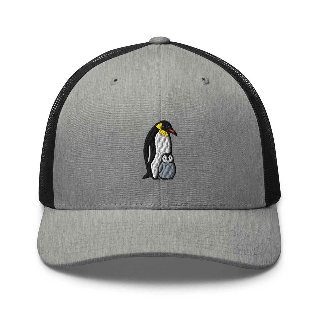 Emperor Penguin with Chick Embroidered Trucker Hat: Structured Retro Cap with Mesh Back