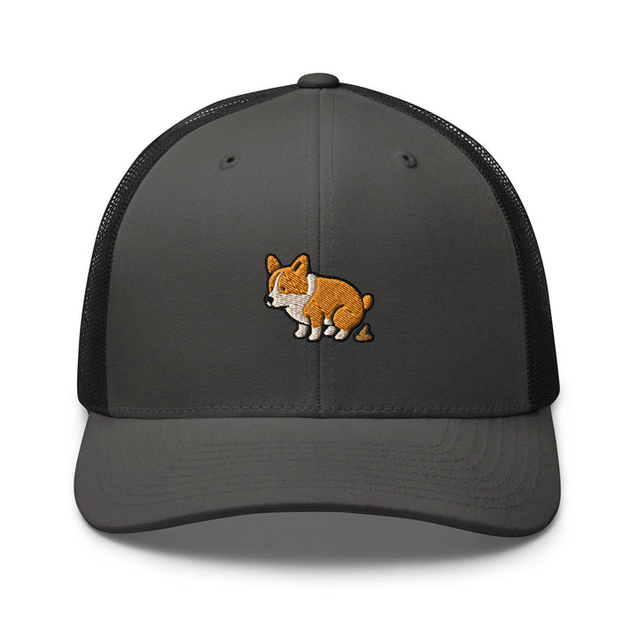 Corgi Pooping Embroidered Trucker Hat: Structured Retro Cap with Mesh Back