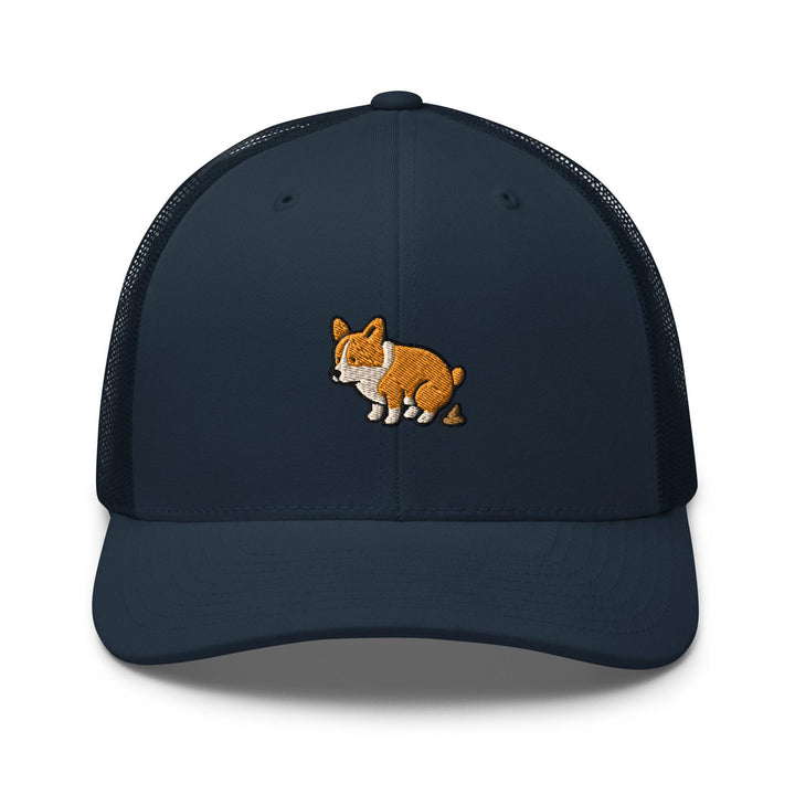Corgi Pooping Embroidered Trucker Hat: Structured Retro Cap with Mesh Back