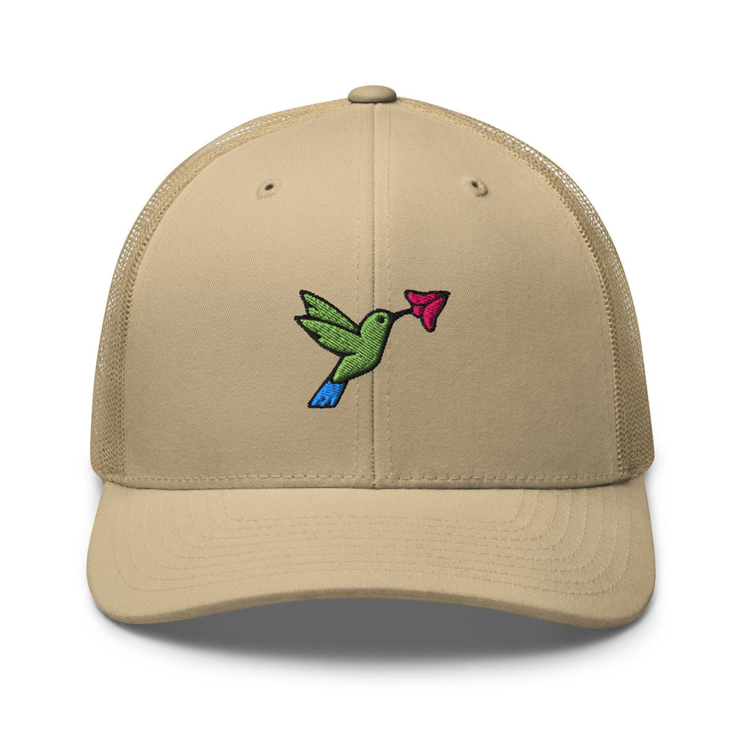 Hummingbird Embroidered Trucker Hat: Structured Retro Cap with Mesh Back