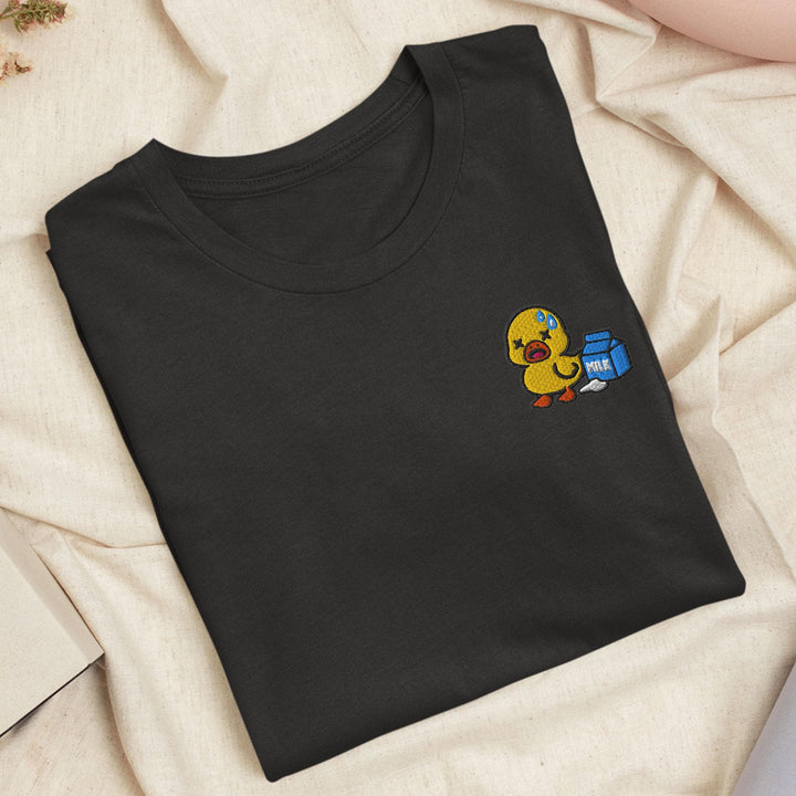 Lactose Intolerant Duck Embroidered T-Shirt: Lightweight Cotton, Unisex Fit