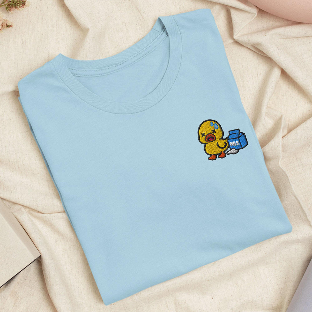 Lactose Intolerant Duck Embroidered T-Shirt: Lightweight Cotton, Unisex Fit