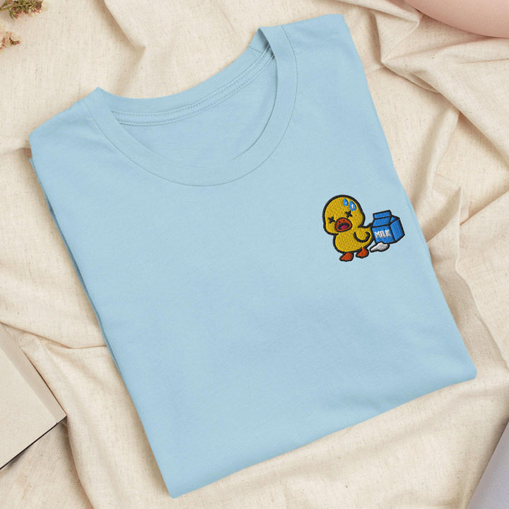Lactose Intolerant Duck Embroidered T-Shirt: Lightweight Cotton, Unisex Fit