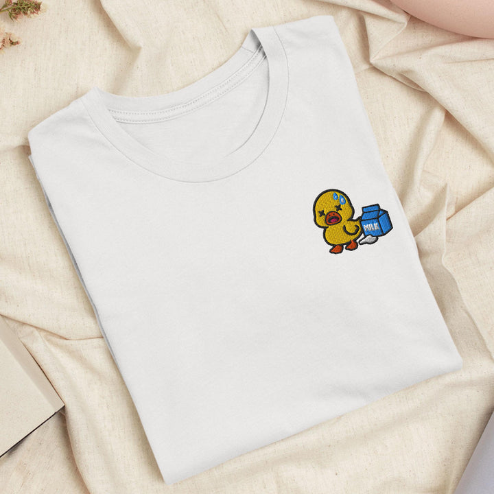 Lactose Intolerant Duck Embroidered T-Shirt: Lightweight Cotton, Unisex Fit
