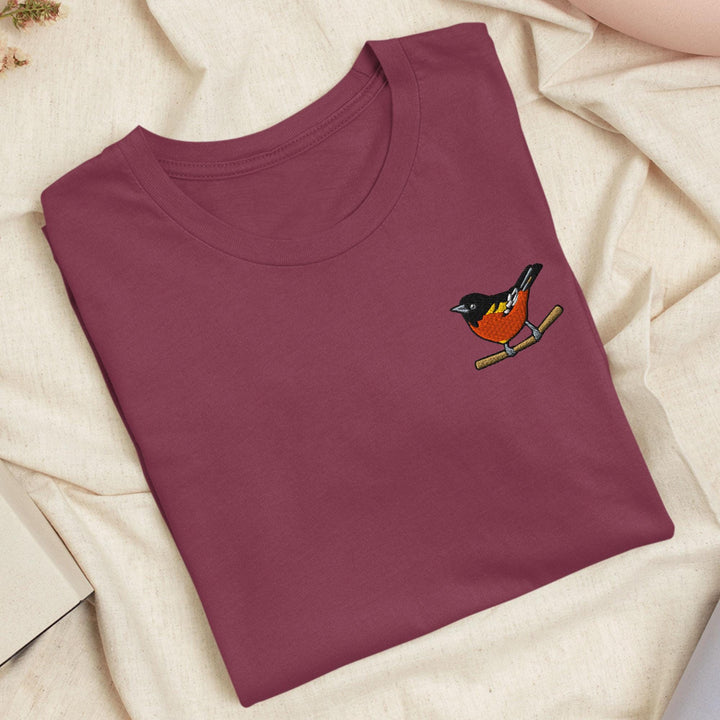 Baltimore Oriole Embroidered T-Shirt: Lightweight Cotton, Unisex Fit