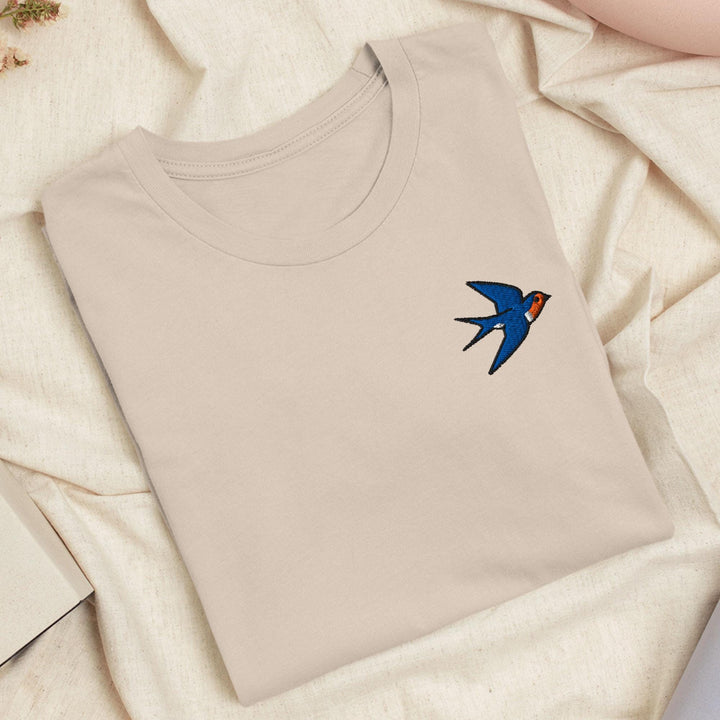 Swallow Bird Embroidered T-Shirt: Lightweight Cotton, Unisex Fit
