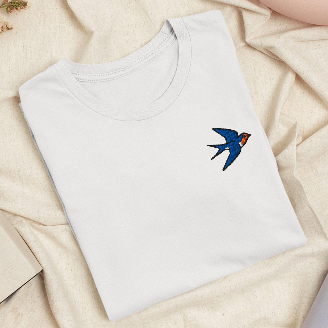 Swallow Bird Embroidered T-Shirt: Lightweight Cotton, Unisex Fit