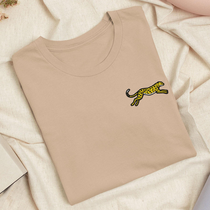 Cheetah Embroidered T-Shirt: Lightweight Cotton, Unisex Fit