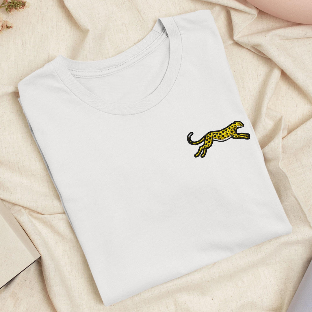 Cheetah Embroidered T-Shirt: Lightweight Cotton, Unisex Fit