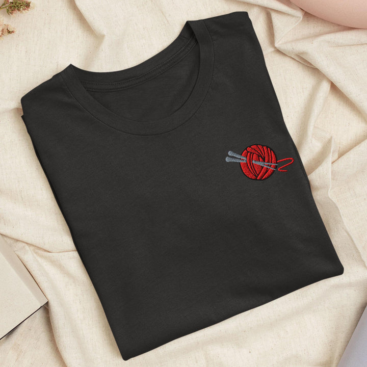 Knitting Needle and Yarn Embroidered T-Shirt: Lightweight Cotton, Unisex Fit