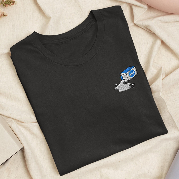 Spilled Milk Carton Embroidered T-Shirt: Lightweight Cotton, Unisex Fit