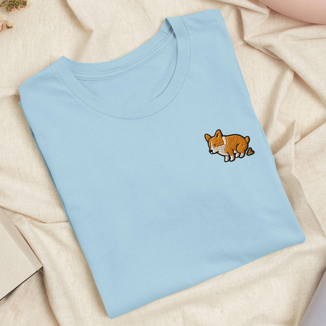 Corgi Pooping Embroidered T-Shirt: Lightweight Cotton, Unisex Fit
