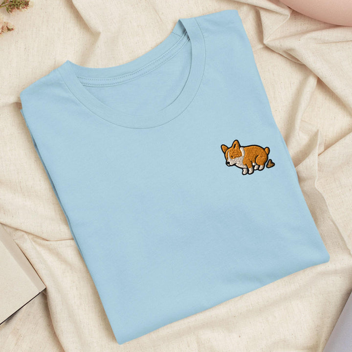 Corgi Pooping Embroidered T-Shirt: Lightweight Cotton, Unisex Fit