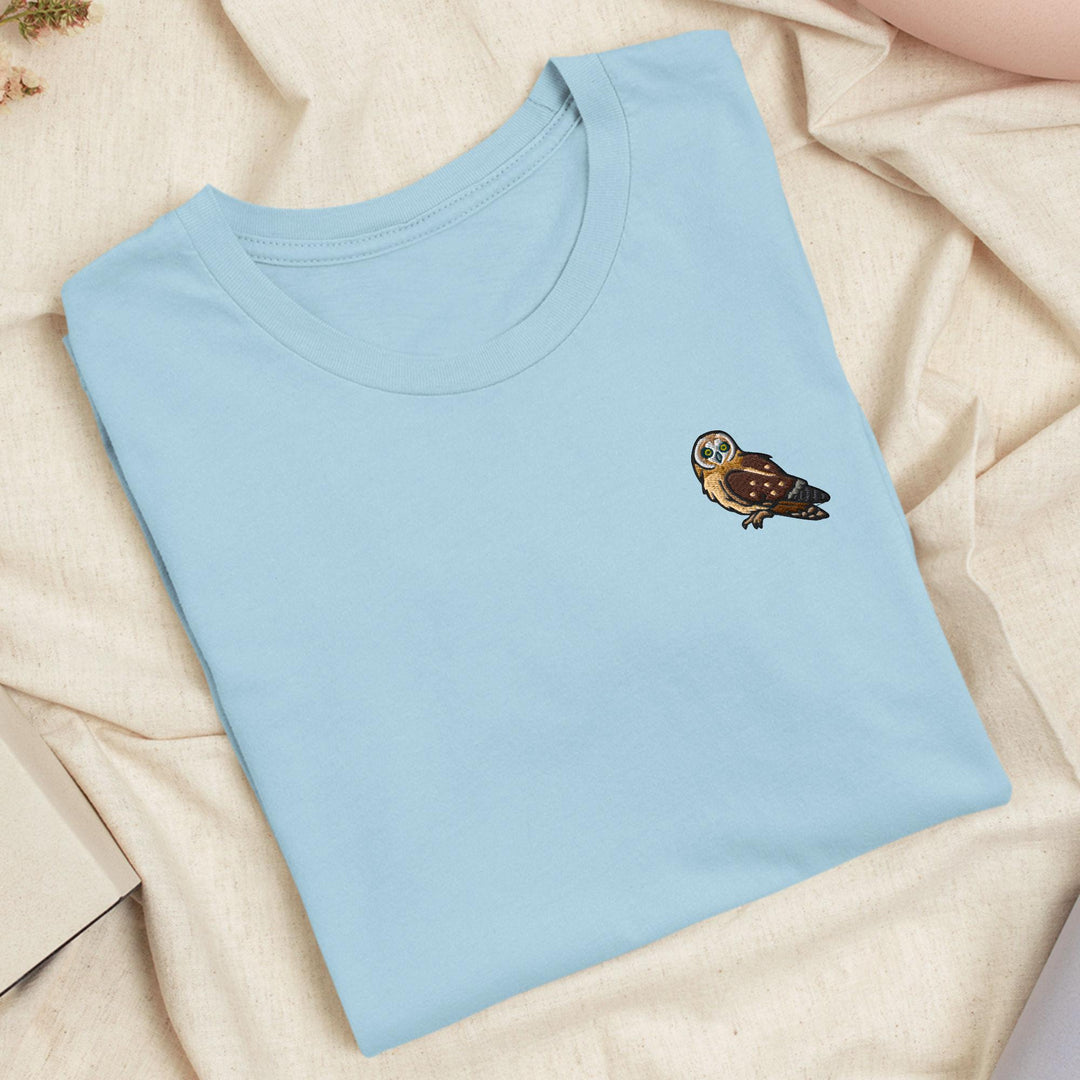 Short-eared Owl Embroidered T-Shirt: Lightweight Cotton, Unisex Fit