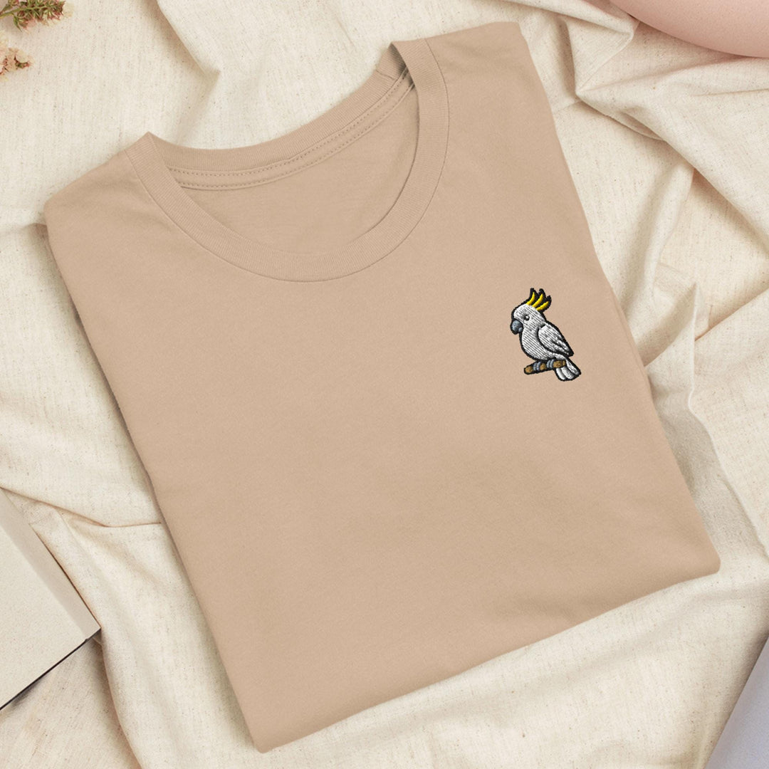 Yellow-Crested Cockatoo Embroidered T-Shirt: Lightweight Cotton, Unisex Fit