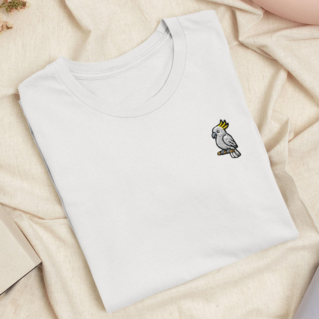 Yellow-Crested Cockatoo Embroidered T-Shirt: Lightweight Cotton, Unisex Fit