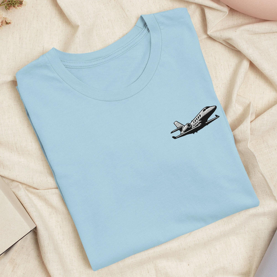 Business Jet Embroidered T-Shirt: Lightweight Cotton, Unisex Fit