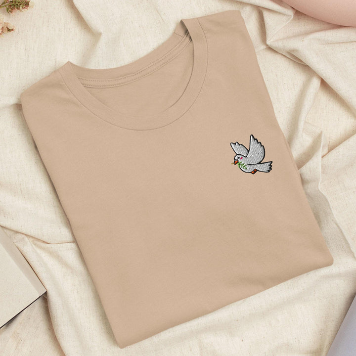 Peace Dove Embroidered T-Shirt: Lightweight Cotton, Unisex Fit