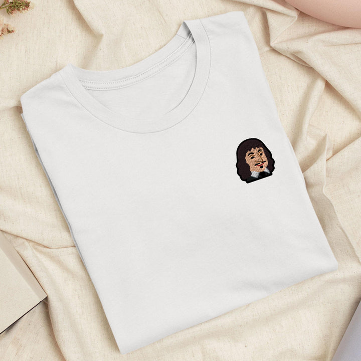 Cartoon René Descartes Embroidered T-Shirt: Lightweight Cotton, Unisex Fit