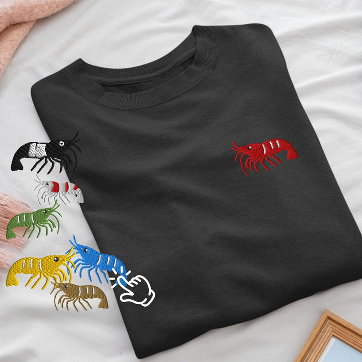 Cherry Shrimp Neocaridina davidi Embroidered T-Shirt: Lightweight Cotton, Unisex Fit