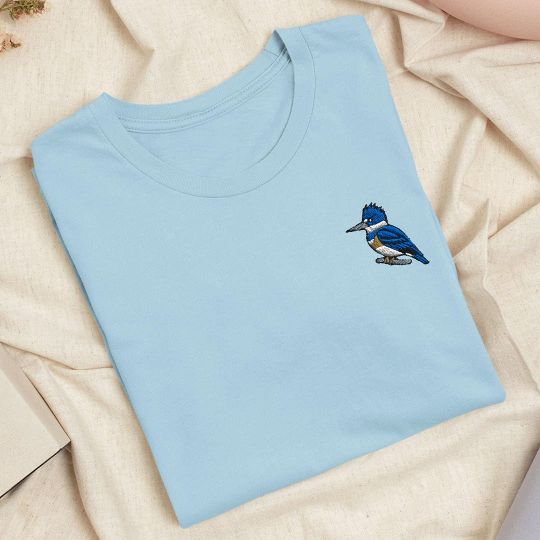 Belted Kingfisher Embroidered College Spirit T-Shirt: Lightweight Cotton, Unisex Fit