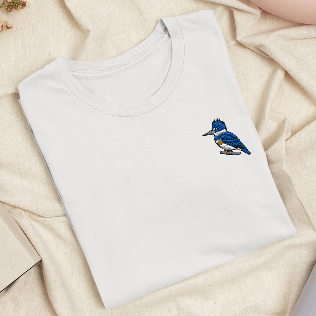 Belted Kingfisher Embroidered College Spirit T-Shirt: Lightweight Cotton, Unisex Fit