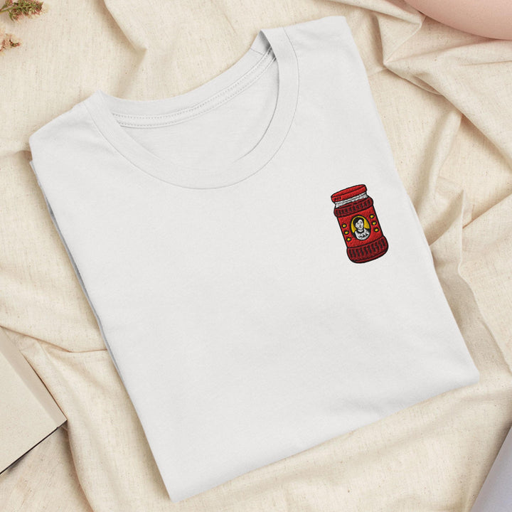 Asian Chili Condiment Jar Embroidered T-Shirt: Lightweight Cotton, Unisex Fit