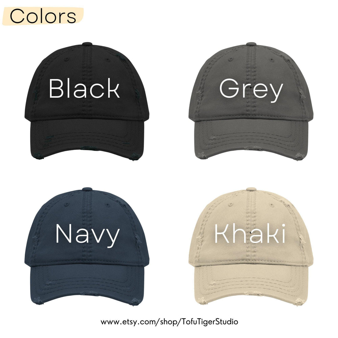 DISTRESSED DAD HAT - Your Design, Logo or Text - Embroidered Cotton Low Profile Baseball Cap  - Bulk Order Discounts Available