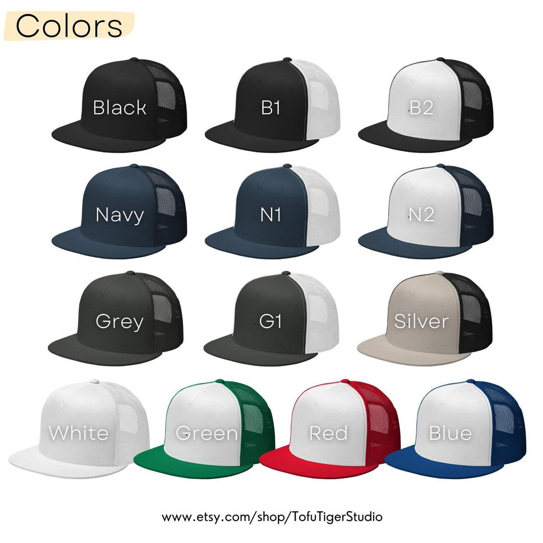 5 PANEL TRUCKER - Your Design, Logo or Text - Embroidered High Profile Mesh Back Snapback  - Bulk Order Discounts Available