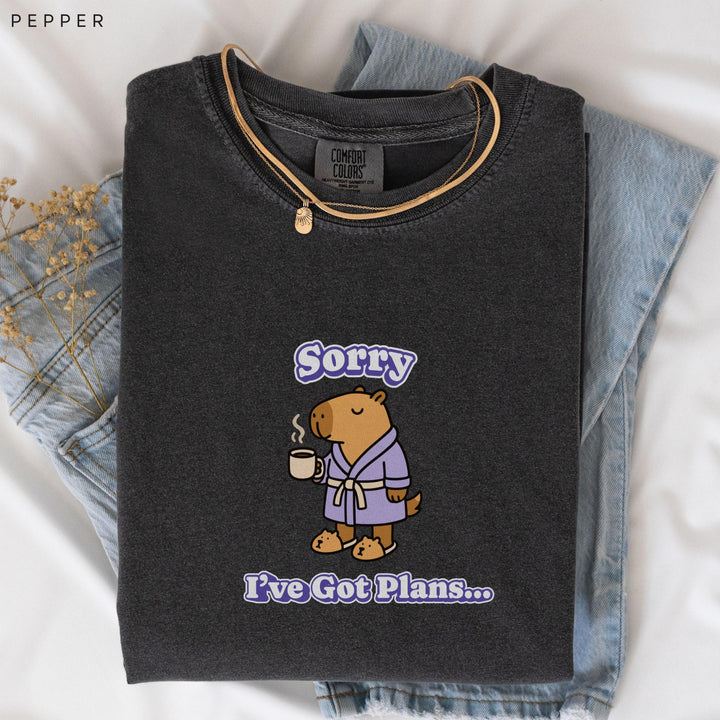 Stay at Home Capybara Printed T-Shirt: Comfort Colors®, Garment-Dyed Heavyweight Cotton, Relaxed Unisex Fit