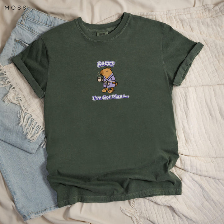 Stay at Home Capybara Printed T-Shirt: Comfort Colors®, Garment-Dyed Heavyweight Cotton, Relaxed Unisex Fit