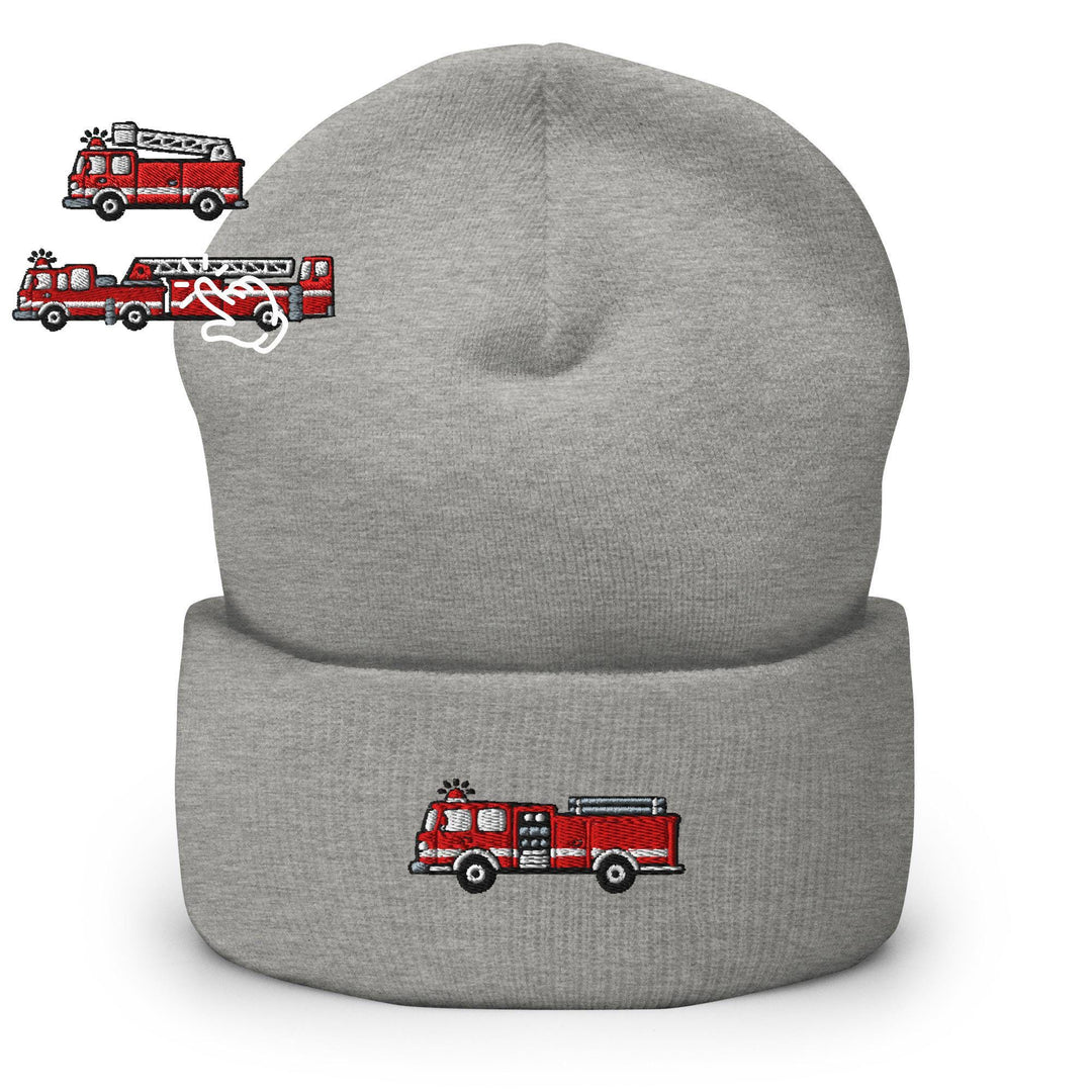 Red Fire Truck Embroidered Cuffed Beanie: Cozy Unisex Winter Cap