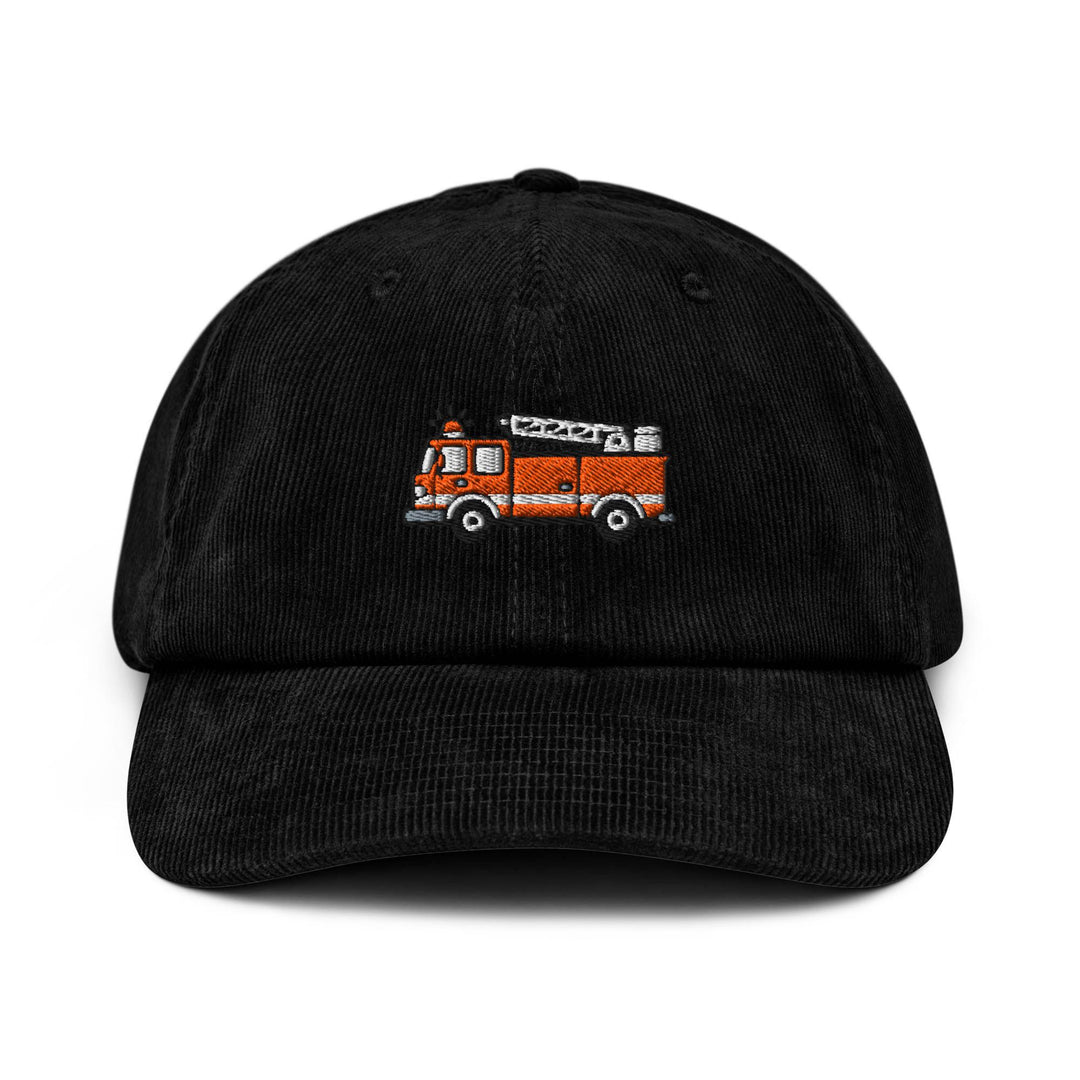 Red Fire Truck Embroidered Cotton Corduroy Hat: Adjustable Fit