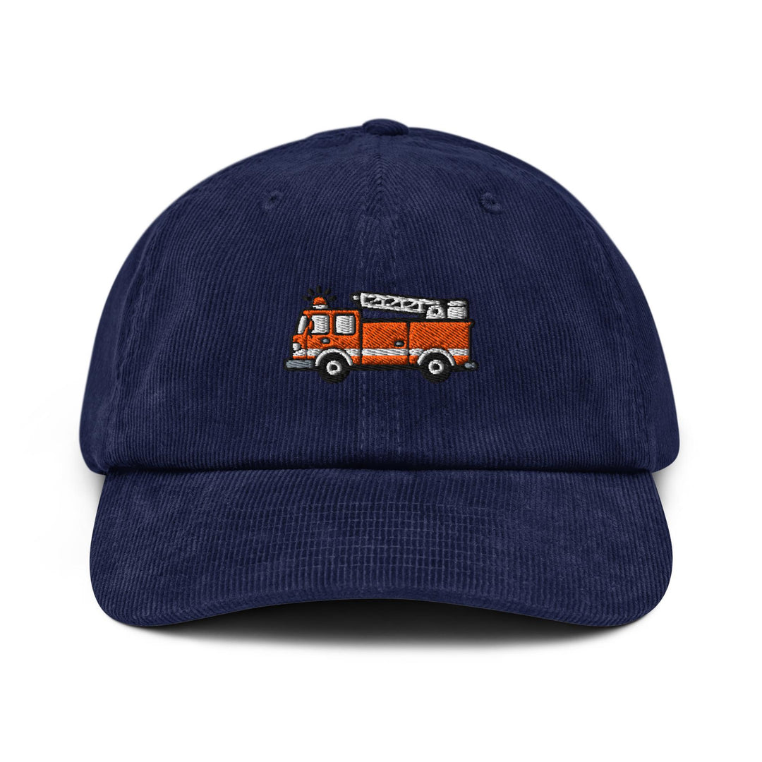 Red Fire Truck Embroidered Cotton Corduroy Hat: Adjustable Fit