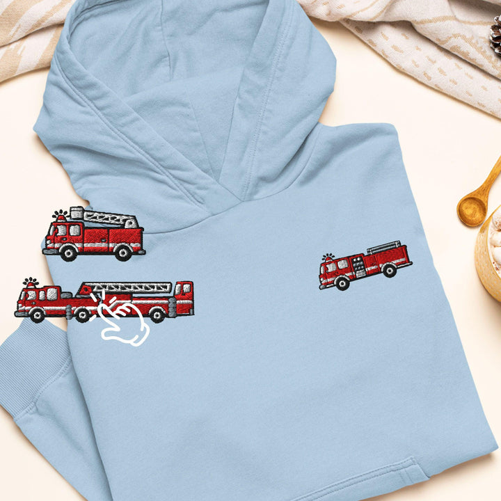Red Fire Truck Embroidered Hoodie: Heavy Blend Cotton-Poly, Unisex Fit