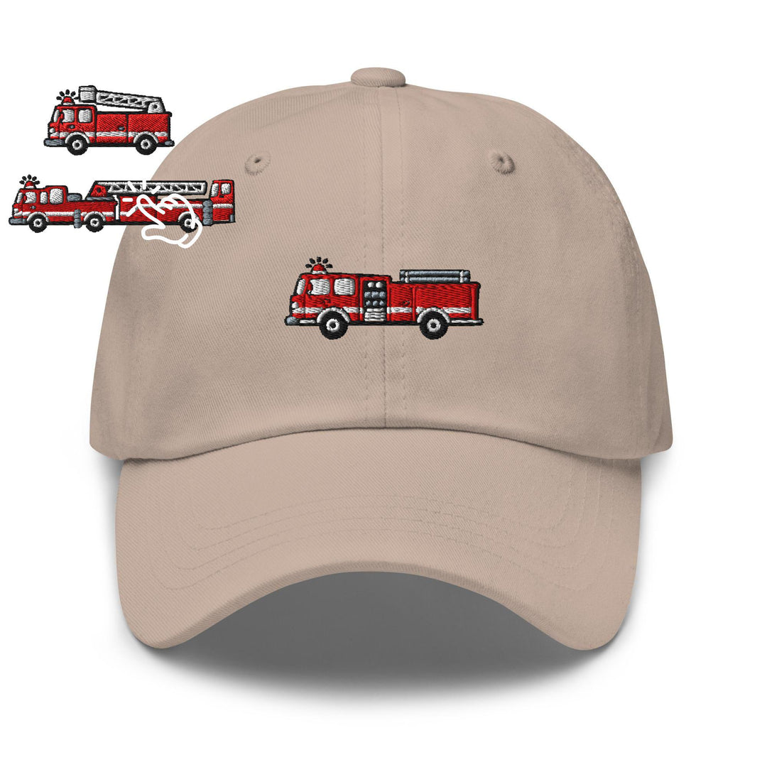Red Fire Truck Embroidered Dad Cap: Chino Cotton Twill Adjustable Unisex Hat