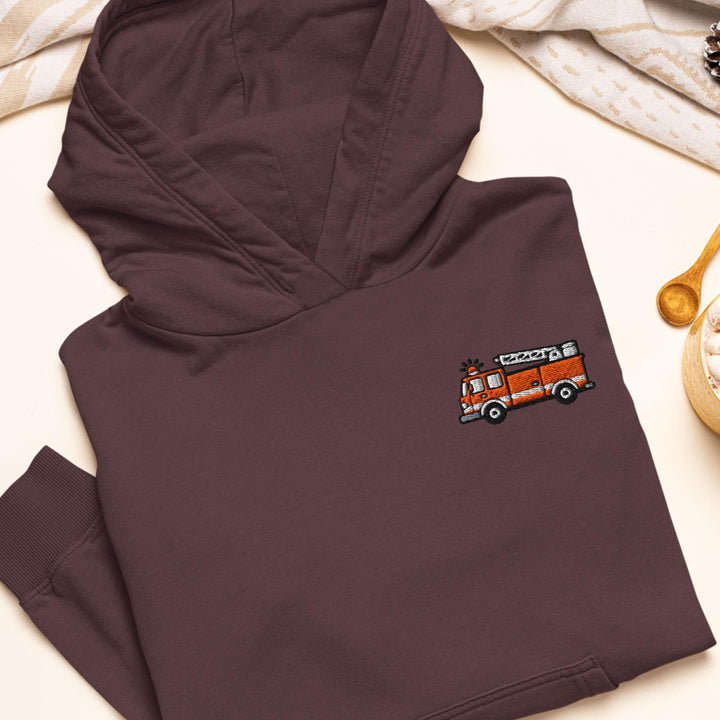 Red Fire Truck Embroidered Hoodie: Heavy Blend Cotton-Poly, Unisex Fit