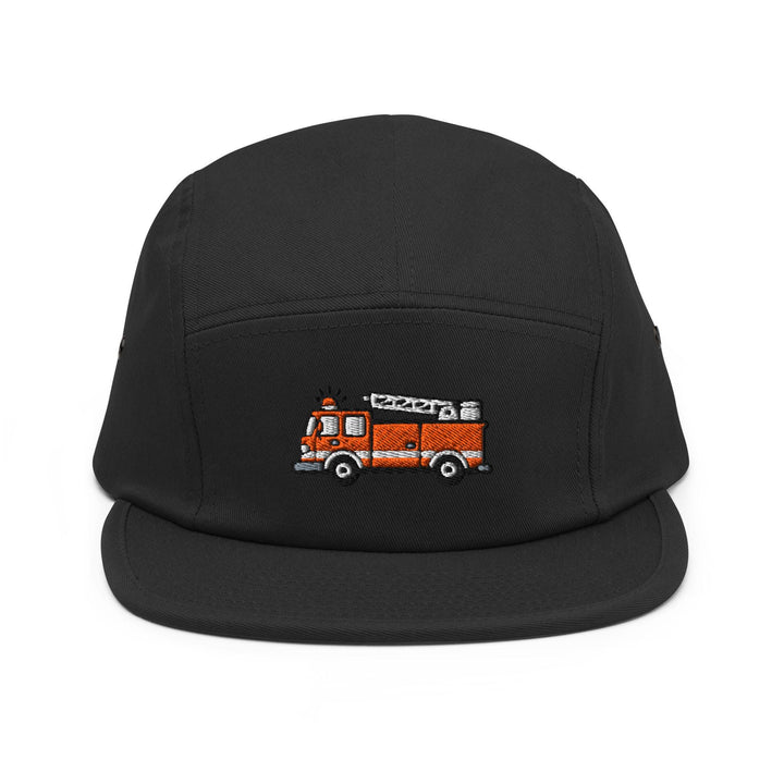 Red Fire Truck Embroidered 5‑Panel Cotton Camper Cap: Adjustable Fit