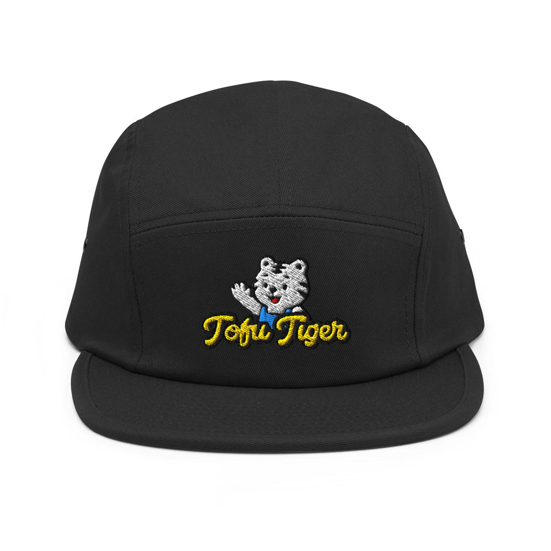 Tofu Tiger Mascot Embroidered 5‑Panel Cotton Camper Cap: Adjustable Fit