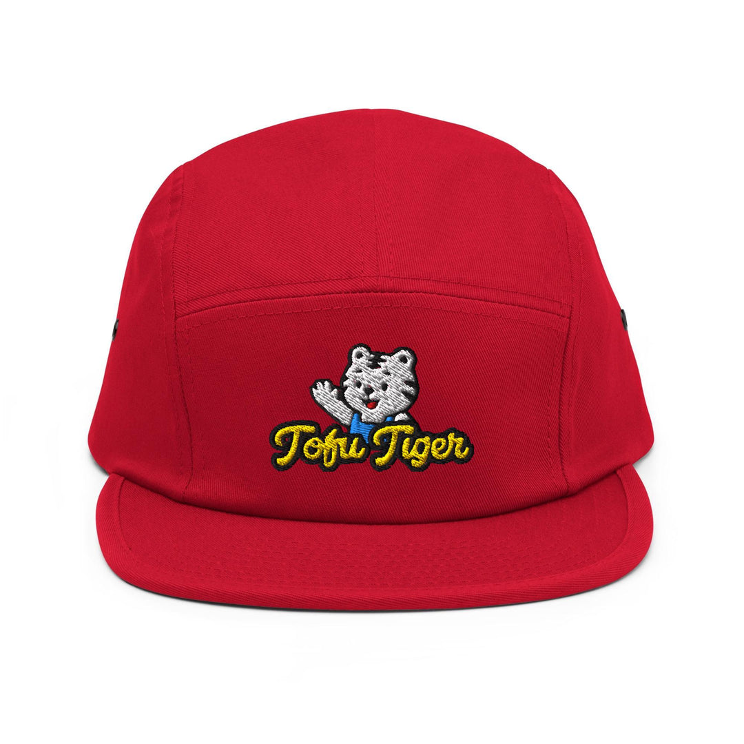 Tofu Tiger Mascot Embroidered 5‑Panel Cotton Camper Cap: Adjustable Fit