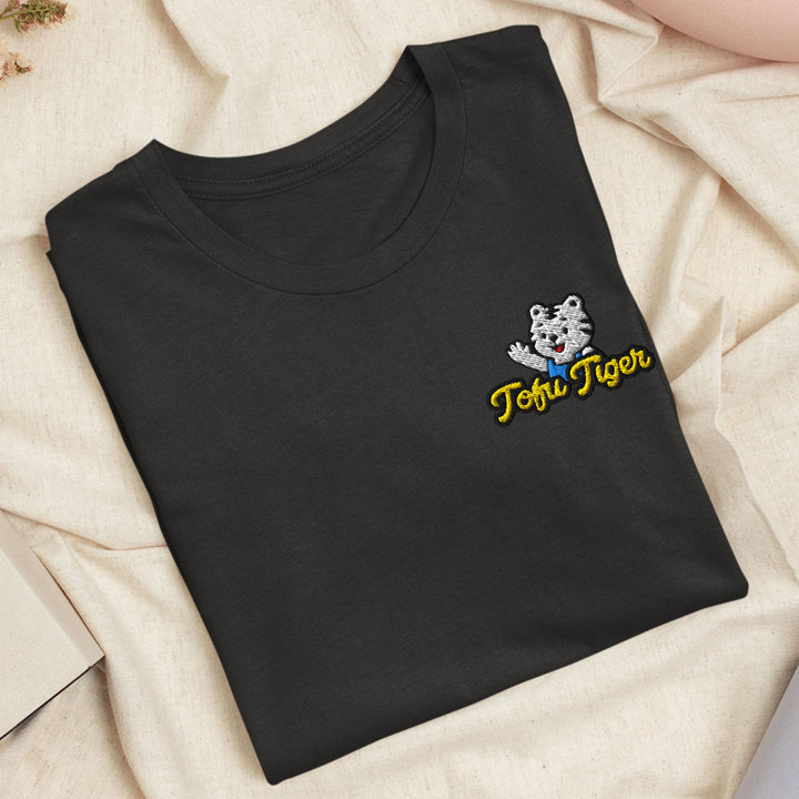 Tofu Tiger Mascot Embroidered T-Shirt: Lightweight Cotton, Unisex Fit