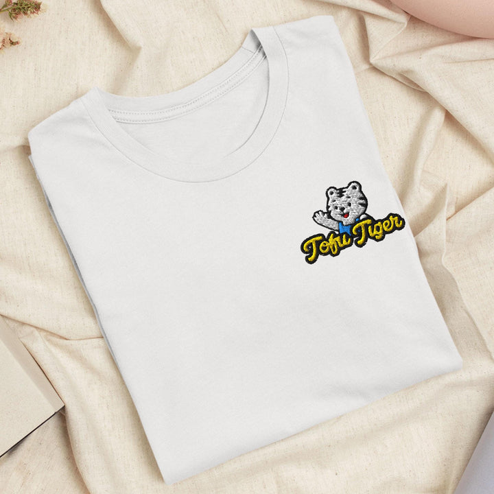 Tofu Tiger Mascot Embroidered T-Shirt: Lightweight Cotton, Unisex Fit