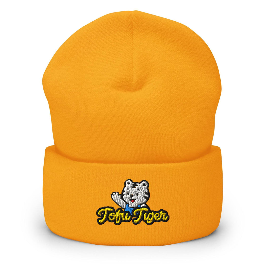 Tofu Tiger Mascot Embroidered Cuffed Beanie: Cozy Unisex Winter Cap