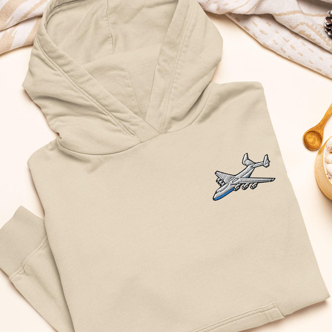 An-225 Cargo Airplane Embroidered Hoodie: Heavy Blend Cotton-Poly, Unisex Fit